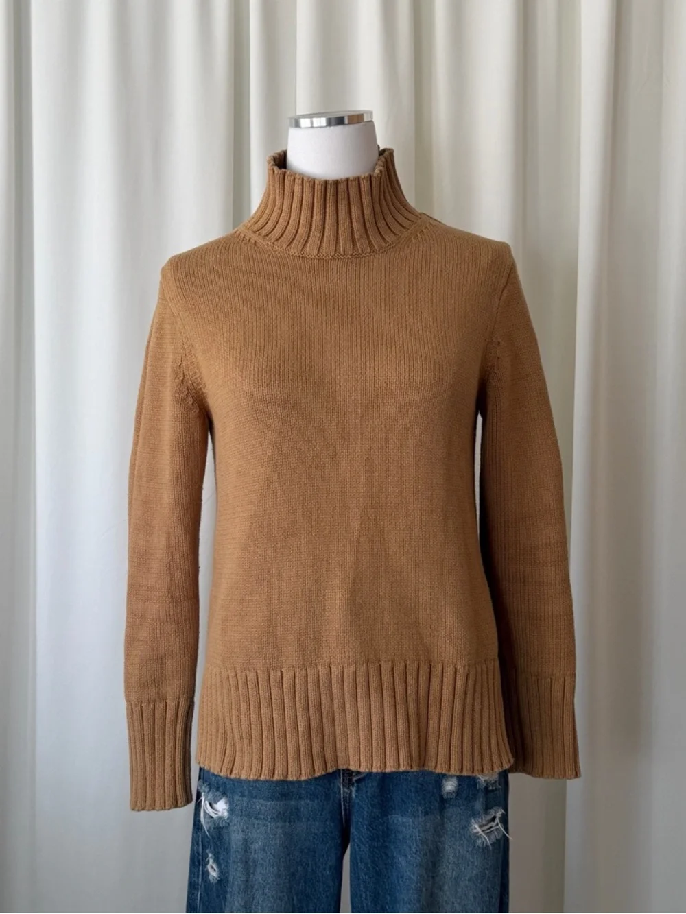J.Crew Cotton Turtleneck Sweater Tan size small. - Picture 2 of 12